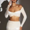 Adele Velvet Off-Shoulder Ruched Crop Top i ivory Adele Velvet Off-Shoulder Ruched Crop Top i ivory