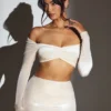 Adele Velvet Off-Shoulder Ruched Crop Top i ivory Adele Velvet Off-Shoulder Ruched Crop Top i ivory