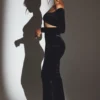 Adele Velvet Off-Shoulder Ruched Crop Top i Jet Black Adele Velvet Off-Shoulder Ruched Crop Top i Jet Black
