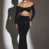 Adele Velvet Off-Shoulder Ruched Crop Top i Jet Black Adele Velvet Off-Shoulder Ruched Crop Top i Jet Black