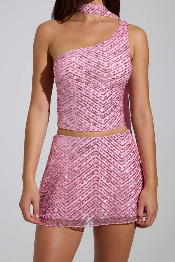 Adhara Embellished Low-Rise A-Line Micro Mini Kjolar i rosa Adhara Embellished Low-Rise A-Line Micro Mini Kjolar i rosa