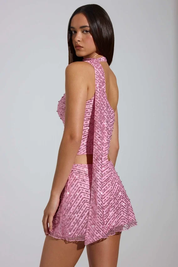 Adhara Embellished Low-Rise A-Line Micro Mini Kjolar i rosa Adhara Embellished Low-Rise A-Line Micro Mini Kjolar i rosa