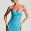Aellin Embellished Bodycon Miniklänning i Aqua Blue Aellin Embellished Bodycon Miniklänning i Aqua Blue
