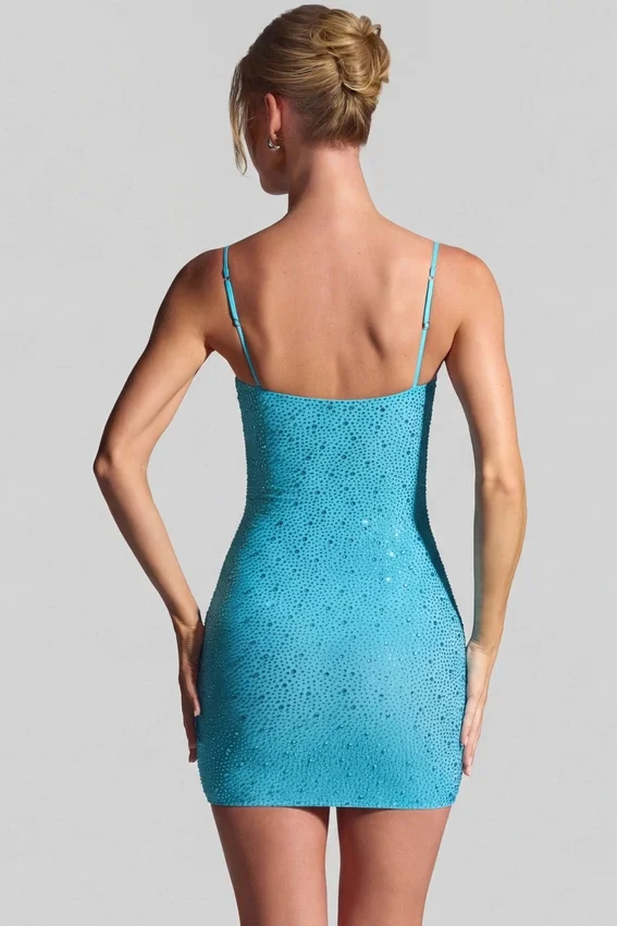 Aellin Embellished Bodycon Miniklänning i Aqua Blue Aellin Embellished Bodycon Miniklänning i Aqua Blue