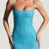 Aellin Embellished Bodycon Miniklänning i Aqua Blue Aellin Embellished Bodycon Miniklänning i Aqua Blue
