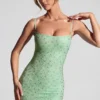 Aellin Embellished Bodycon Miniklänning i Pistachio Aellin Embellished Bodycon Miniklänning i Pistachio