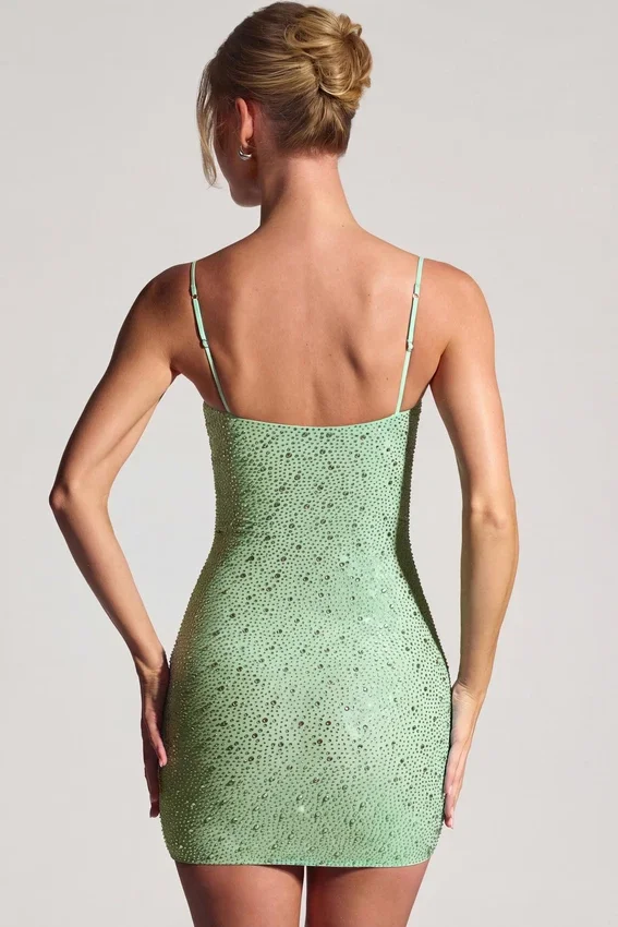 Aellin Embellished Bodycon Miniklänning i Pistachio Aellin Embellished Bodycon Miniklänning i Pistachio