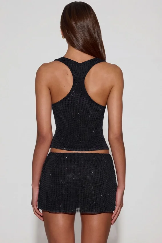 Aine Embellished Jersey Scoop-Neck Racerback Top i svart Aine Embellished Jersey Scoop-Neck Racerback Top i svart