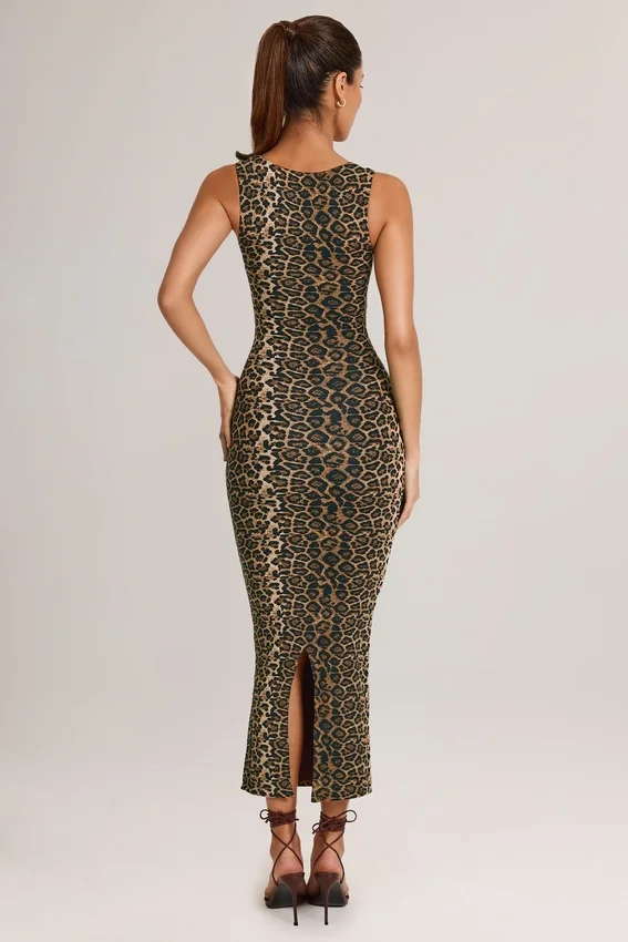 Ainslee Modal Bodycon-midiklänning med fyrkantig halsringning i leopardmönster Ainslee Modal Bodycon-midiklänning med fyrkantig halsringning i leopardmönster