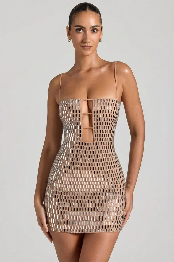 Alanni Embellished Cut-Out Miniklänning i honungsfärg Alanni Embellished Cut-Out Miniklänning i honungsfärg