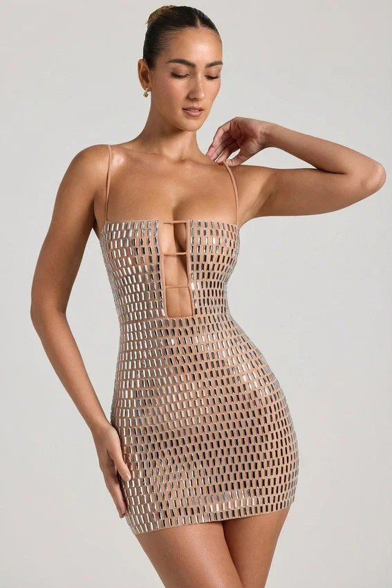 Alanni Embellished Cut-Out Miniklänning i honungsfärg Alanni Embellished Cut-Out Miniklänning i honungsfärg