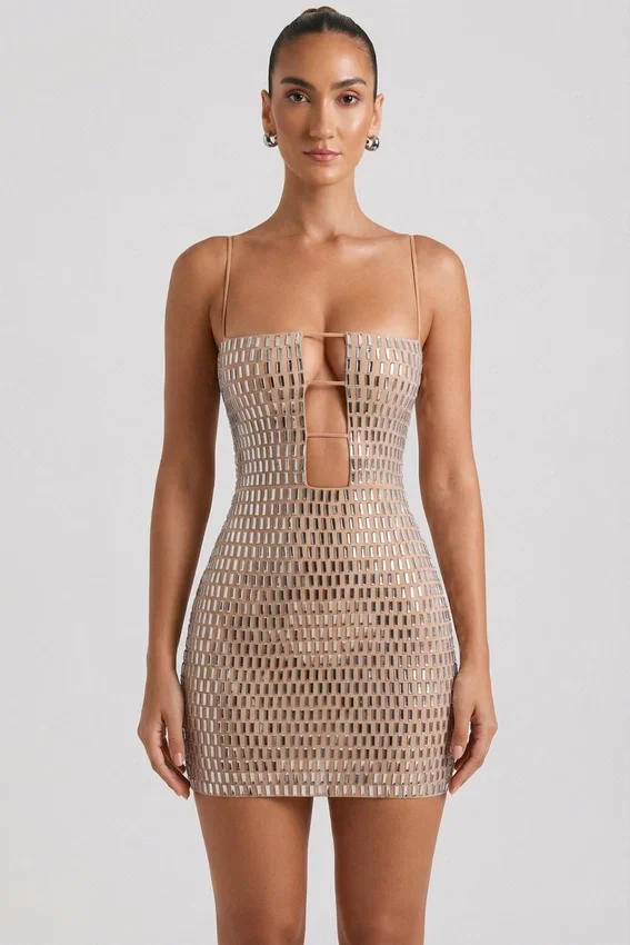 Alanni Embellished Cut-Out Miniklänning i honungsfärg Alanni Embellished Cut-Out Miniklänning i honungsfärg