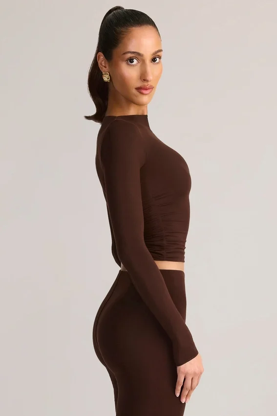 Alia Modal Ruched långärmad topp i chokladbrunt Alia Modal Ruched långärmad topp i chokladbrunt