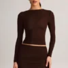 Alia Modal Ruched långärmad topp i chokladbrunt Alia Modal Ruched långärmad topp i chokladbrunt
