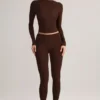 Alia Modal Ruched långärmad topp i chokladbrunt Alia Modal Ruched långärmad topp i chokladbrunt