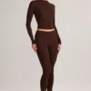 Alia Modal Ruched långärmad topp i chokladbrunt Alia Modal Ruched långärmad topp i chokladbrunt