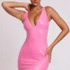Allani Vinyl Plunge Neck Bodycon Miniklänning i rosa Allani Vinyl Plunge Neck Bodycon Miniklänning i rosa