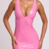 Allani Vinyl Plunge Neck Bodycon Miniklänning i rosa Allani Vinyl Plunge Neck Bodycon Miniklänning i rosa