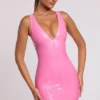 Allani Vinyl Plunge Neck Bodycon Miniklänning i rosa Allani Vinyl Plunge Neck Bodycon Miniklänning i rosa