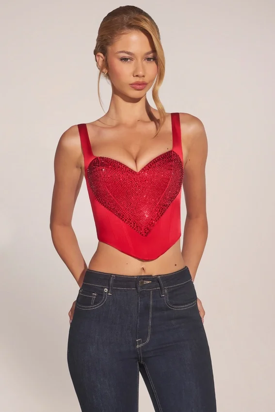 Allure Sweetheart-Neck Lace-Up Corset Top i Rose Red Allure Sweetheart-Neck Lace-Up Corset Top i Rose Red