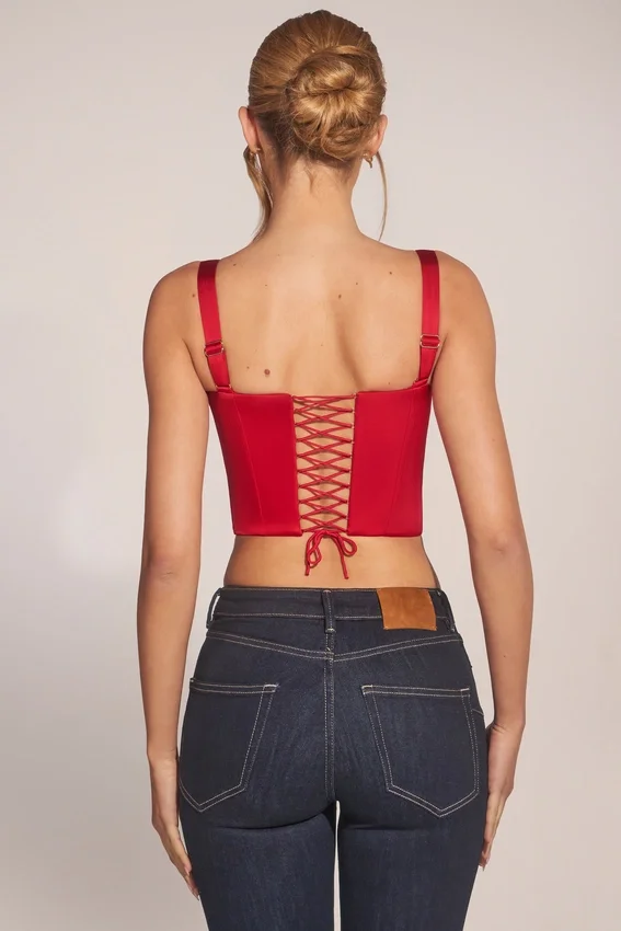Allure Sweetheart-Neck Lace-Up Corset Top i Rose Red Allure Sweetheart-Neck Lace-Up Corset Top i Rose Red