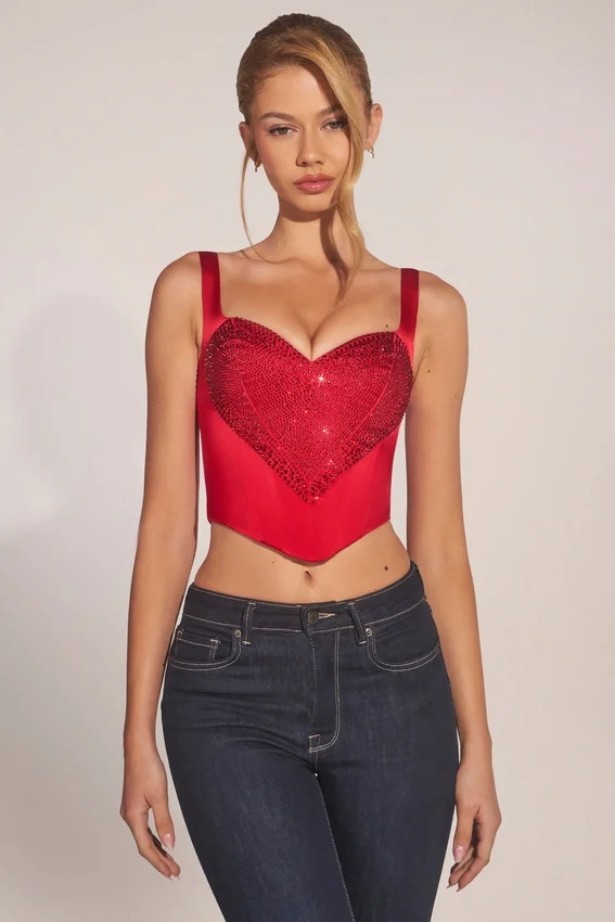 Allure Sweetheart-Neck Lace-Up Corset Top i Rose Red Allure Sweetheart-Neck Lace-Up Corset Top i Rose Red