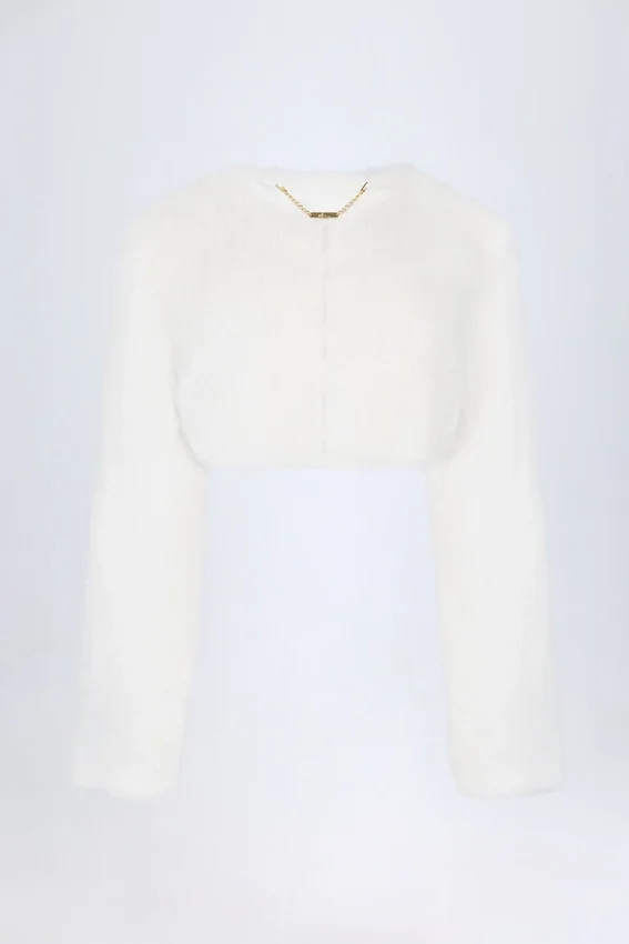 Almerinda kort bolero i fuskpäls, vit Almerinda kort bolero i fuskpäls, vit