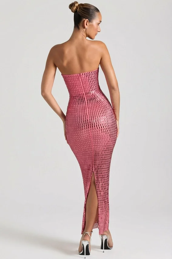 Amaya Embellished Strapless Bandeau Maxi Klänning i Watermelon Amaya Embellished Strapless Bandeau Maxi Klänning i Watermelon