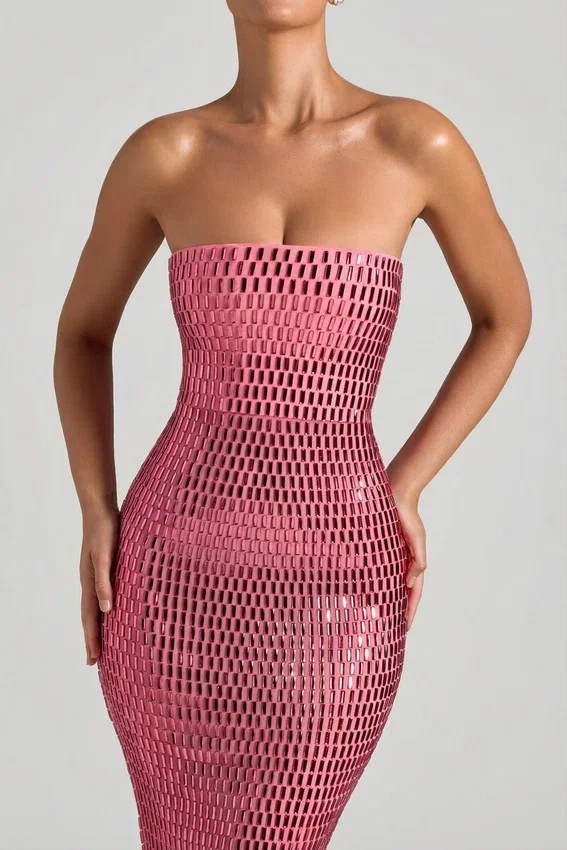 Amaya Embellished Strapless Bandeau Maxi Klänning i Watermelon Amaya Embellished Strapless Bandeau Maxi Klänning i Watermelon