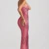 Amaya Embellished Strapless Bandeau Maxi Klänning i Watermelon Amaya Embellished Strapless Bandeau Maxi Klänning i Watermelon
