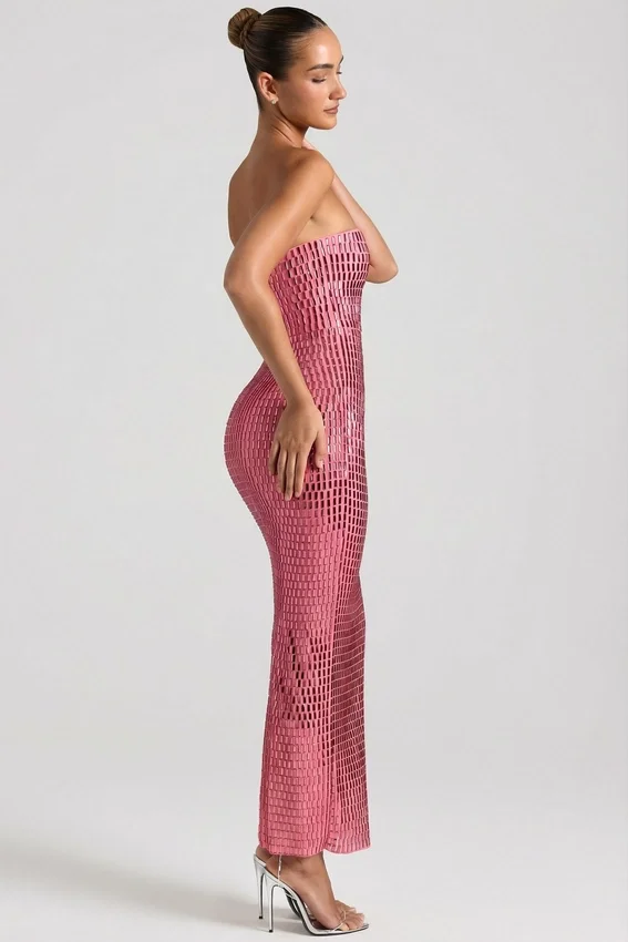 Amaya Embellished Strapless Bandeau Maxi Klänning i Watermelon Amaya Embellished Strapless Bandeau Maxi Klänning i Watermelon