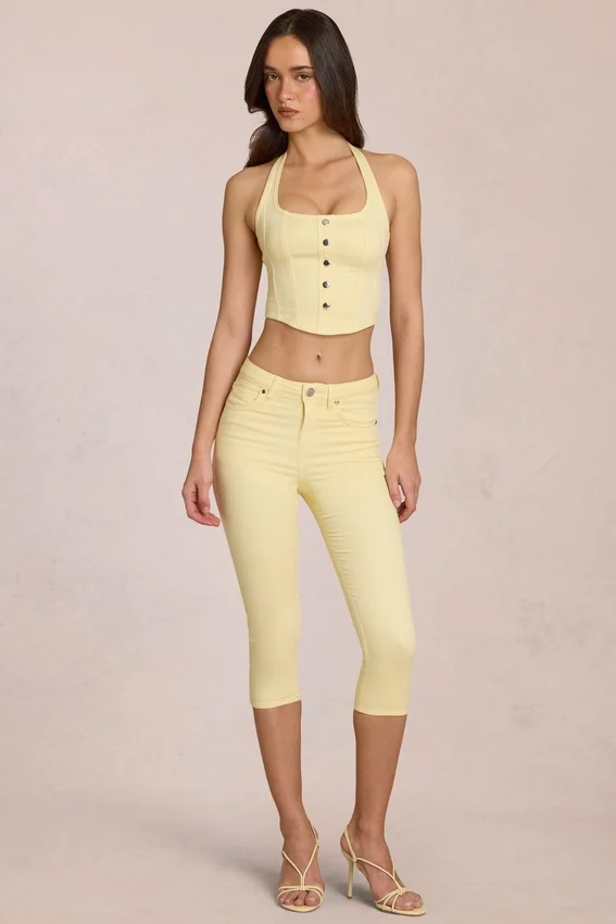 Anessa Capri-jeans med medelhög midja i citrongult Anessa Capri-jeans med medelhög midja i citrongult