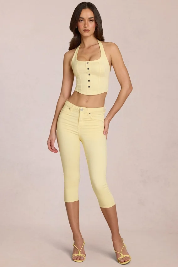 Anessa Capri-jeans med medelhög midja i citrongult Anessa Capri-jeans med medelhög midja i citrongult