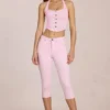 Anessa midjehög caprijeans i blommig rosa Anessa midjehög caprijeans i blommig rosa