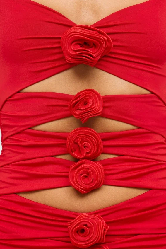 Aniela Slinky Jersey Rose Detail Cut Out Miniklänning i scharlakansrött Aniela Slinky Jersey Rose Detail Cut Out Miniklänning i scharlakansrött