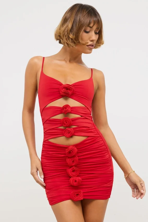 Aniela Slinky Jersey Rose Detail Cut Out Miniklänning i scharlakansrött Aniela Slinky Jersey Rose Detail Cut Out Miniklänning i scharlakansrött
