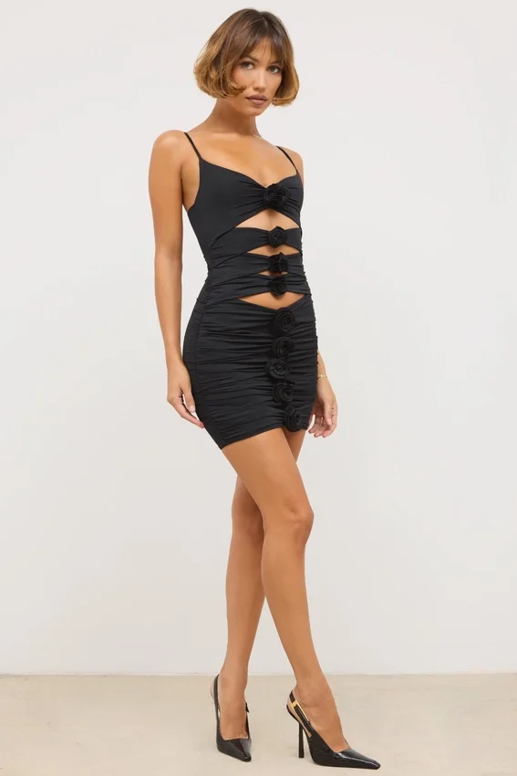 Aniela Slinky Jersey Rose Detail Cut Out Miniklänning i svart Aniela Slinky Jersey Rose Detail Cut Out Miniklänning i svart