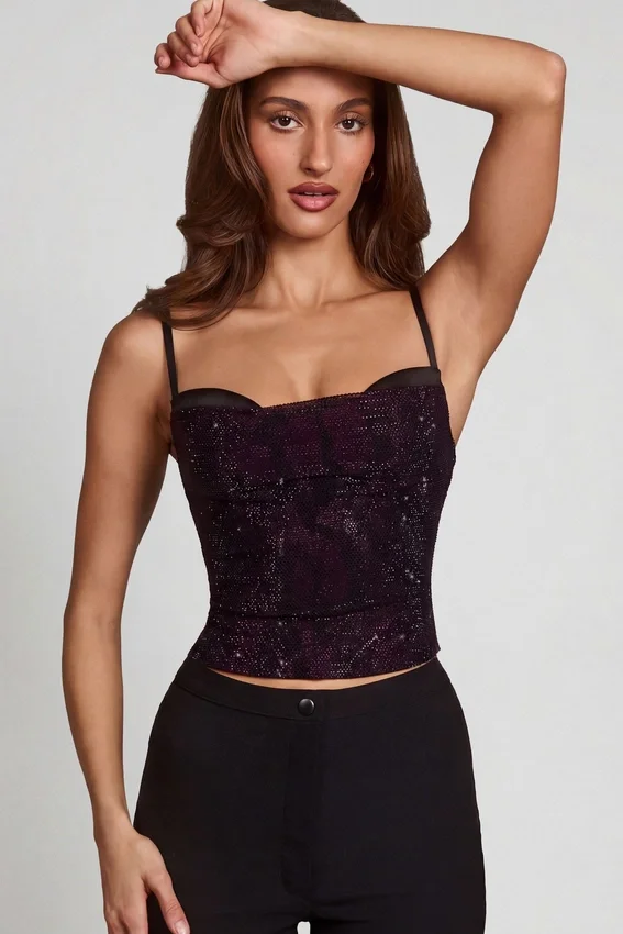 Armelia Embellished Peekaboo Cowl-Neck Top i Purple Snake Armelia Embellished Peekaboo Cowl-Neck Top i Purple Snake