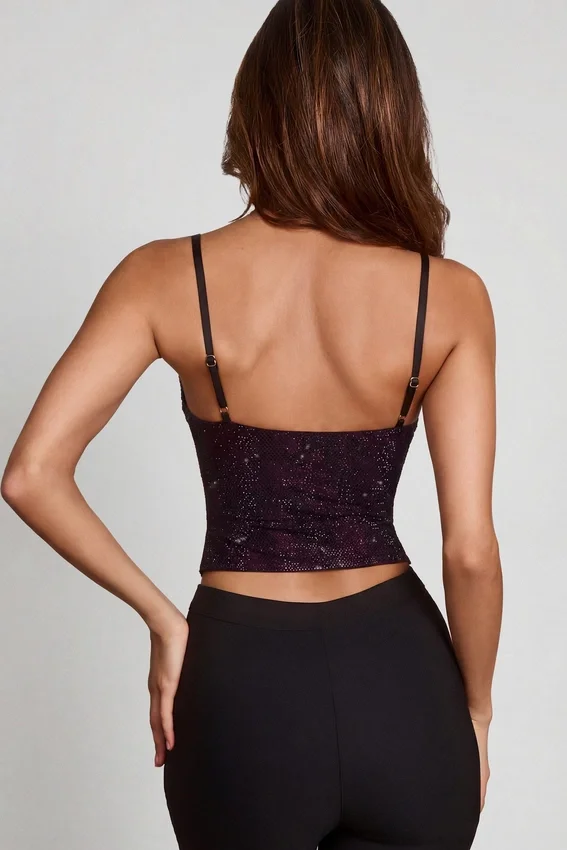 Armelia Embellished Peekaboo Cowl-Neck Top i Purple Snake Armelia Embellished Peekaboo Cowl-Neck Top i Purple Snake