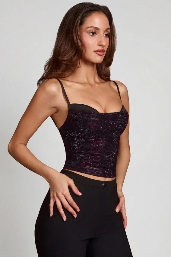 Armelia Embellished Peekaboo Cowl-Neck Top i Purple Snake Armelia Embellished Peekaboo Cowl-Neck Top i Purple Snake