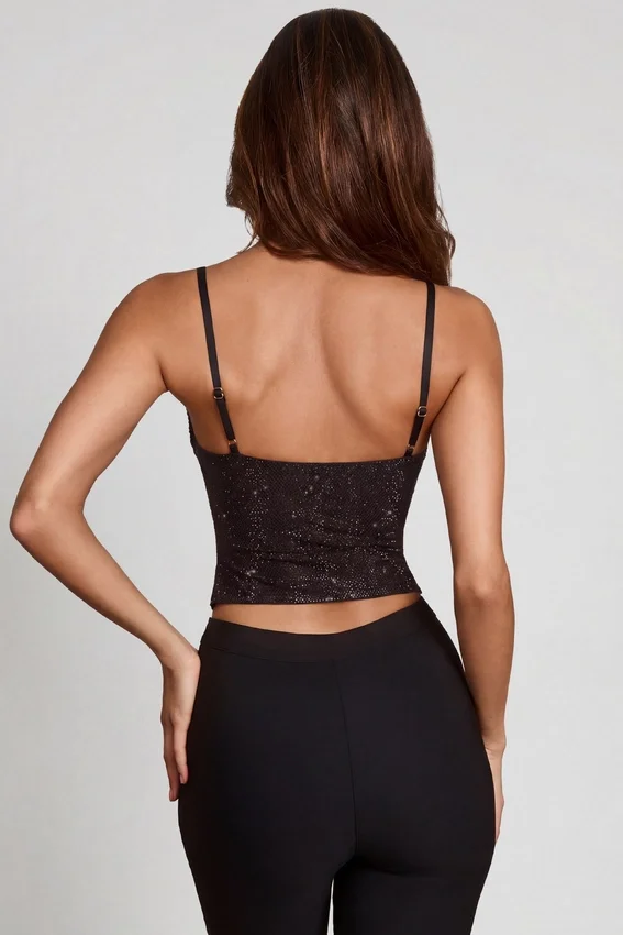 Armelia Embellished Peekaboo Cowl-Neck Top i svart Armelia Embellished Peekaboo Cowl-Neck Top i svart