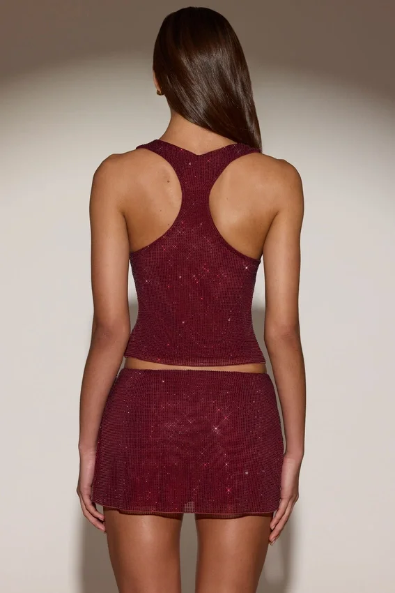 Aine Embellished Jersey Scoop-Neck Racerback Top i burgundy Aine Embellished Jersey Scoop-Neck Racerback Top i burgundy