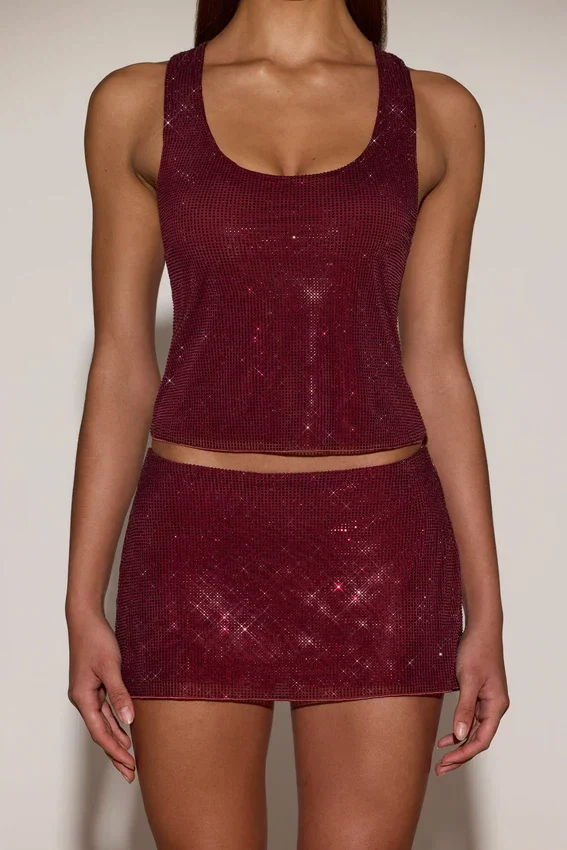 Aine Embellished Jersey Scoop-Neck Racerback Top i burgundy Aine Embellished Jersey Scoop-Neck Racerback Top i burgundy