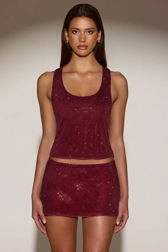 Aine Embellished Jersey Scoop-Neck Racerback Top i burgundy Aine Embellished Jersey Scoop-Neck Racerback Top i burgundy