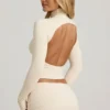 Auri Modal Ruched Backless Turtleneck Top i Ivory Auri Modal Ruched Backless Turtleneck Top i Ivory