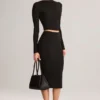 Aven Modal Mid-Rise Pencil Midi Kjol i svart Aven Modal Mid-Rise Pencil Midi Kjol i svart