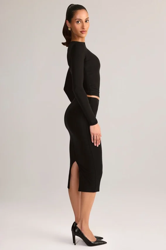 Aven Modal Mid-Rise Pencil Midi Kjol i svart Aven Modal Mid-Rise Pencil Midi Kjol i svart