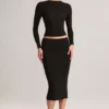 Aven Modal Mid-Rise Pencil Midi Kjol i svart Aven Modal Mid-Rise Pencil Midi Kjol i svart