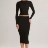 Aven Modal Mid-Rise Pencil Midi Kjol i svart Aven Modal Mid-Rise Pencil Midi Kjol i svart