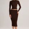Aven Modal Mid-Rise Pencil Midi Kjolar i chokladbrunt Aven Modal Mid-Rise Pencil Midi Kjolar i chokladbrunt